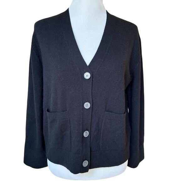 NWT J. Crew Cashmere patch-pocket oversized black cardigan sz xs - Picture 3 of 7